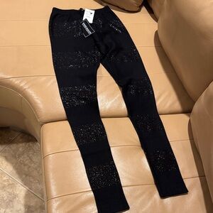 BNWT EMERSON Black Glitter Striped Women's LEGGINGS